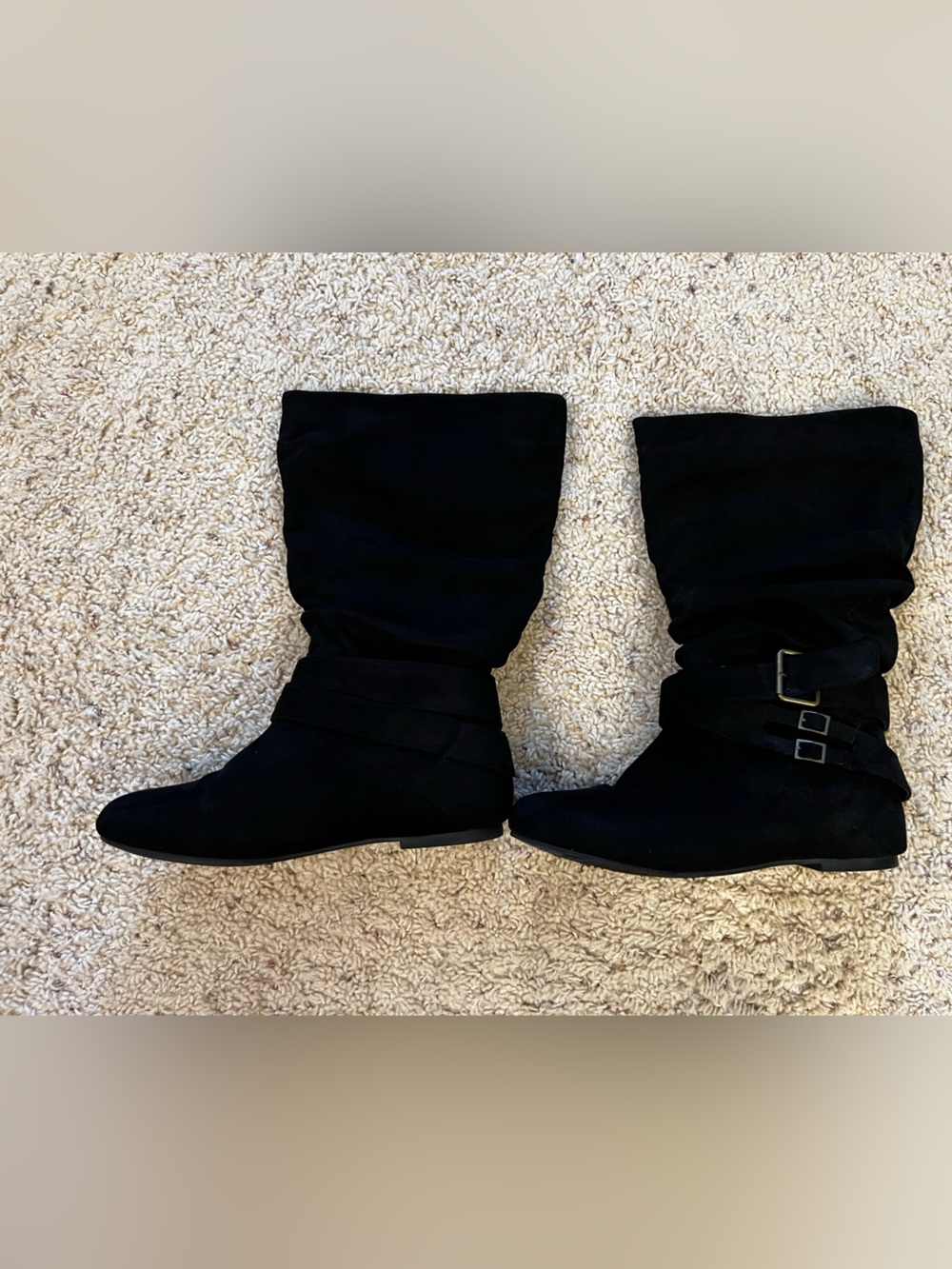 Women's Black Mid-Calf Wide Calf Buckle Boots
